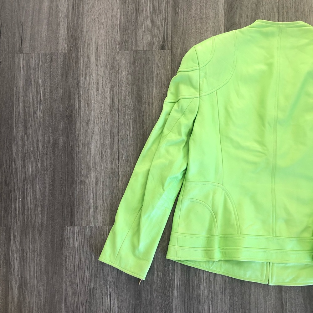 Escada Motorcycle Green Leather Jacket Coat - Picture 10 of 10